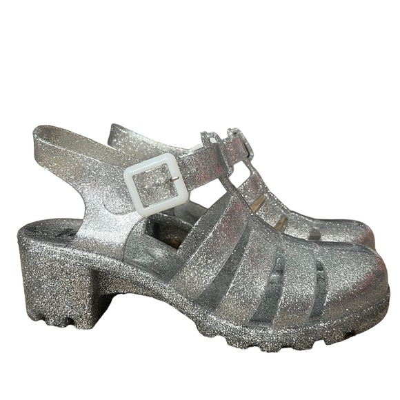 Forever 21 Clear Silver Glitter Heel Jelly Shoes - Picture 12 of 13